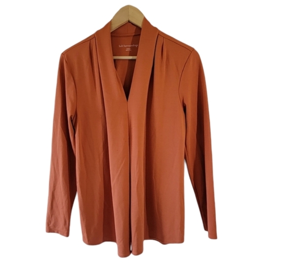 Soft Surroundings Women's Orange Jersey Knit Blouse Sz M V-neck Long Sleeve Fall - Picture 1 of 10